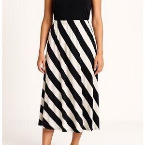 Elegant Black and White Striped Midi Skirt